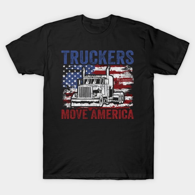 Trucker Truck Driver USA Flag T-Shirt by KAWAIITEE